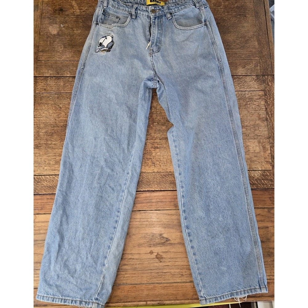 Vintage Y2k Butter Snoopy Jeans Wide Leg Very Baggy Size 30 Joe Cool Distressed